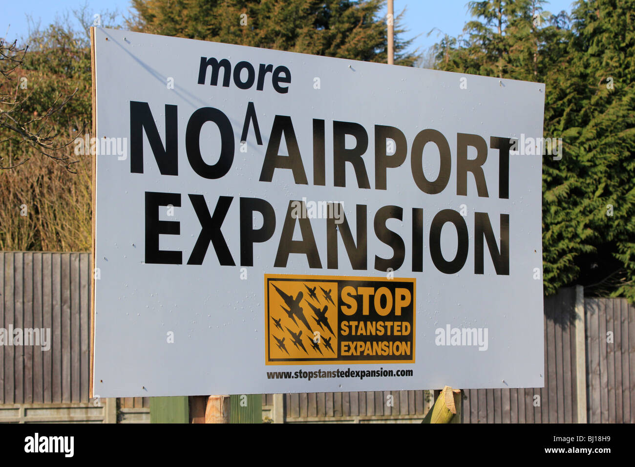 protest sign no stansted airport expansion village takeley england uk gb Stock Photo