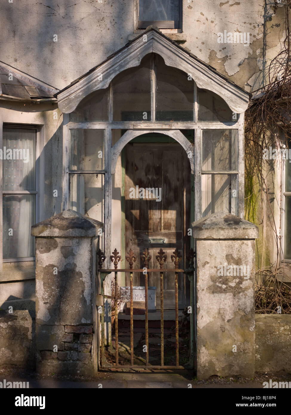 The porch of a neglected house that needs repair. Stock Photo