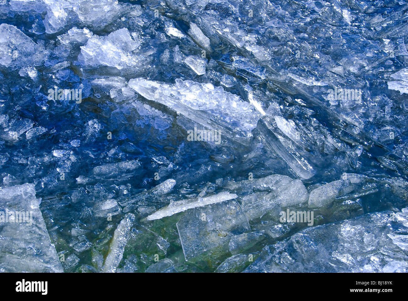 Winter ice on the Main Danube Canal in Germany Stock Photo