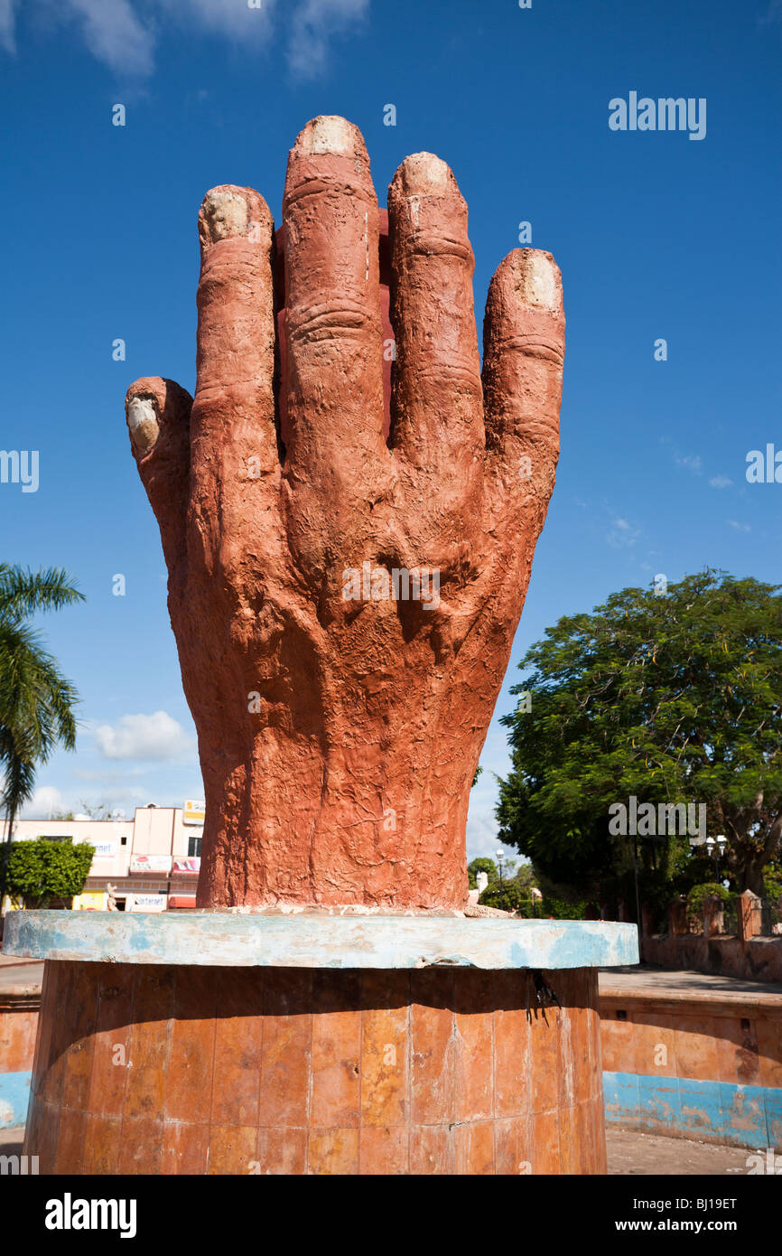 A sculpture of a Potters hand graces a fountain in the main square. Stock Photo