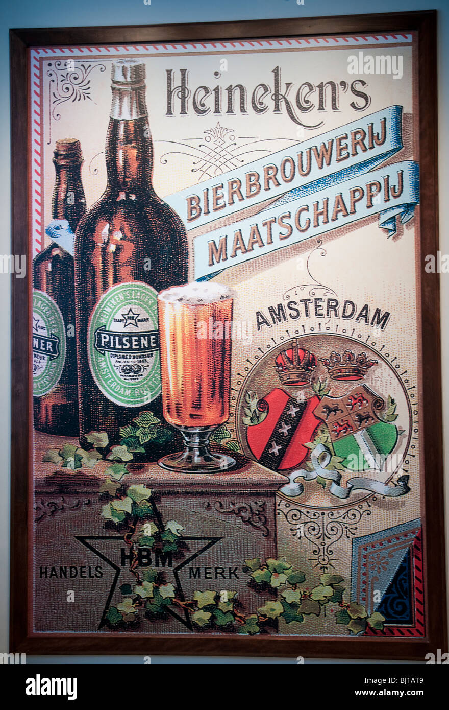 Vintage sign for advertising Heineken beer, Heineken brewery museum, Amsterdam (no property released) Stock Photo
