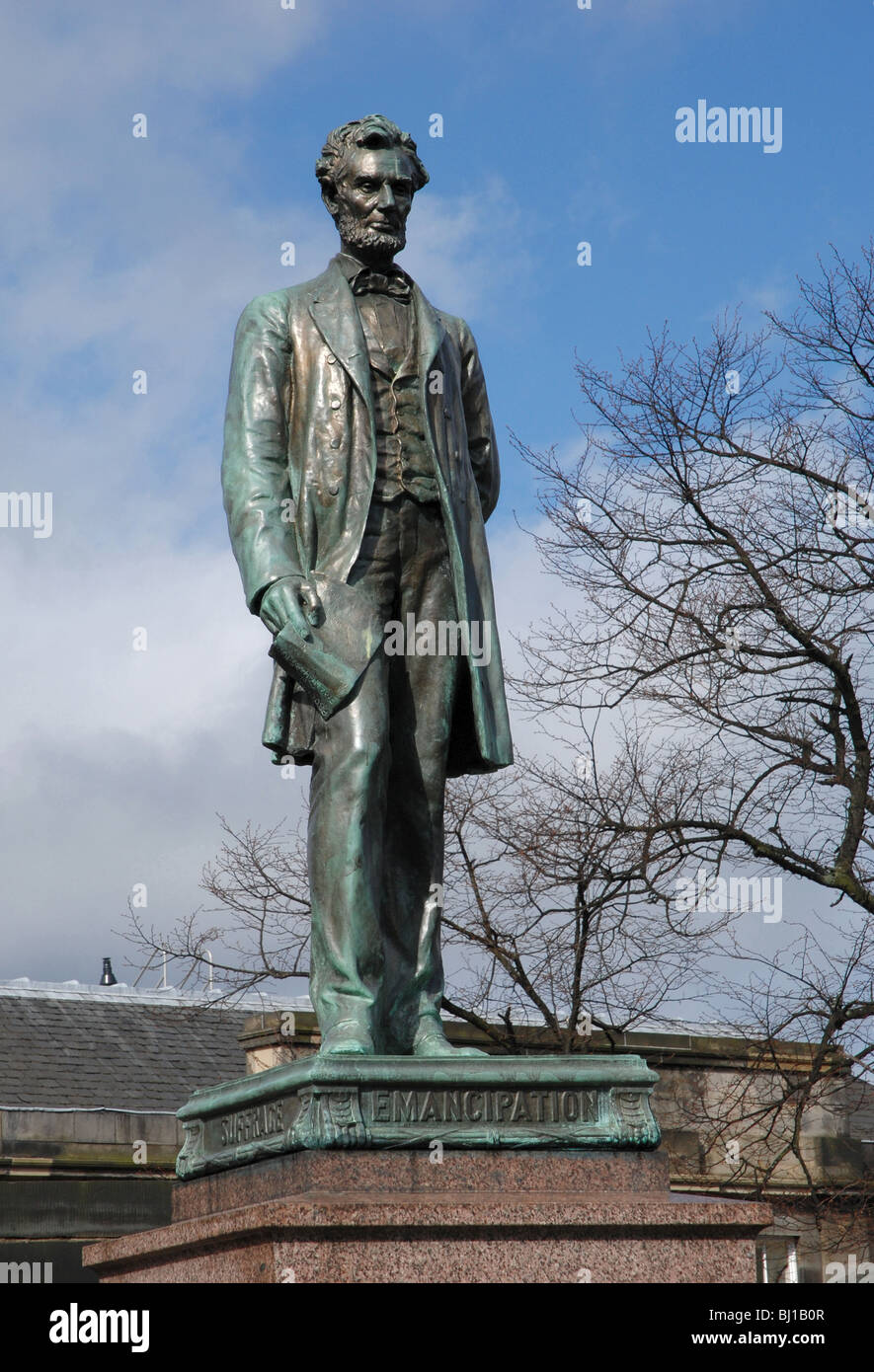 Statue of Abraham Lincoln by George Bissell on the memorial to Scottish American soldiers who fought in the American Civil War. Stock Photo