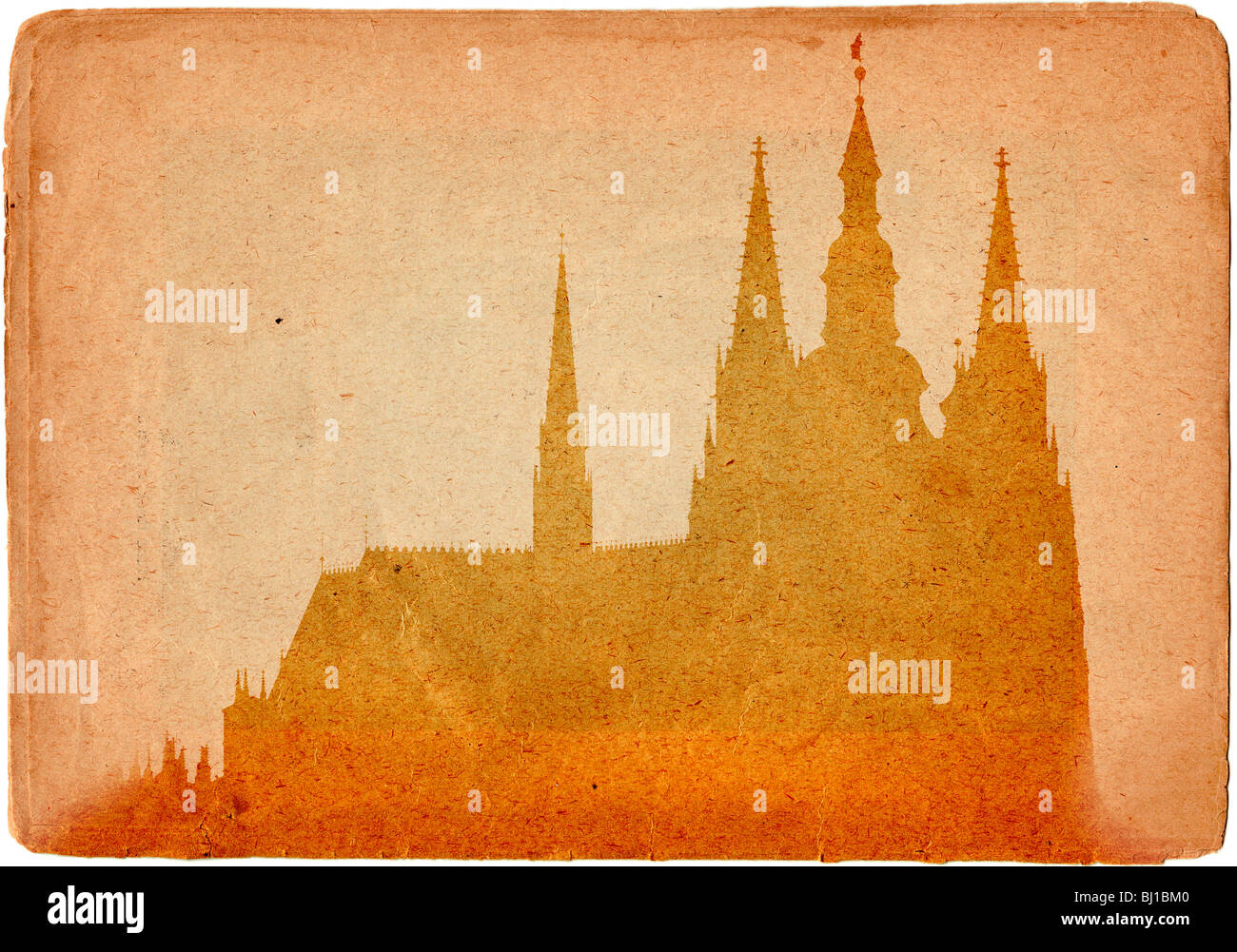 Hradcany - Prague castle and Cathedral of St Vitus in grunge style Stock Photo