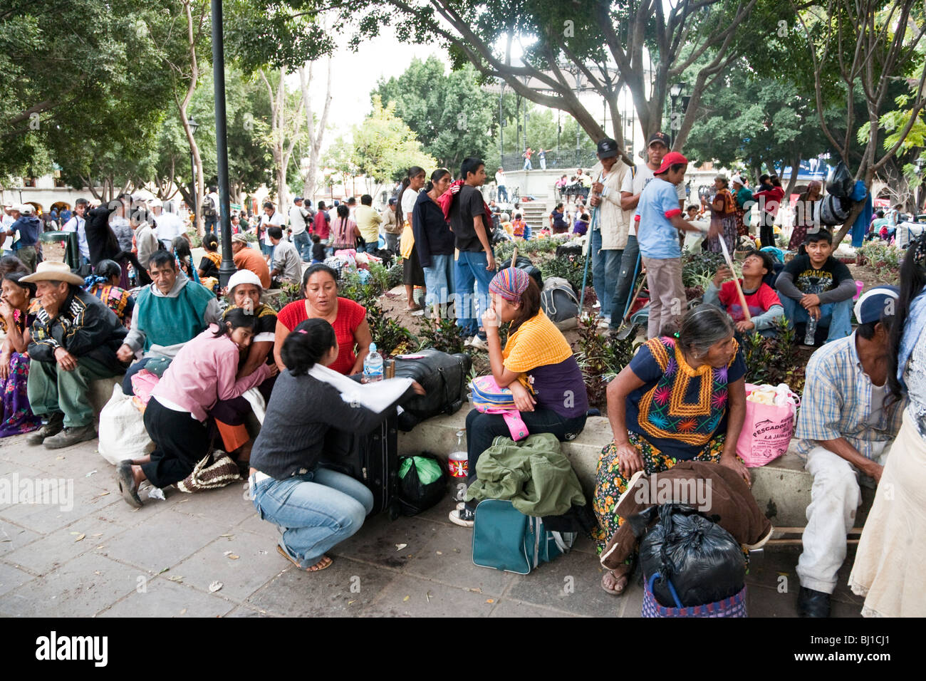 close knit social fabric of Mixtec Indians is evident as they crowd Oaxaca  Zocalo to agitate for rights of indigenous people Stock Photo - Alamy