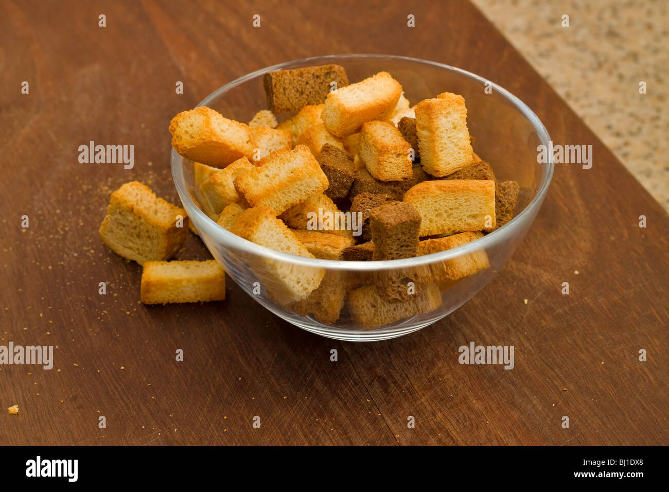 A bowl of salad croutons Stock Photo