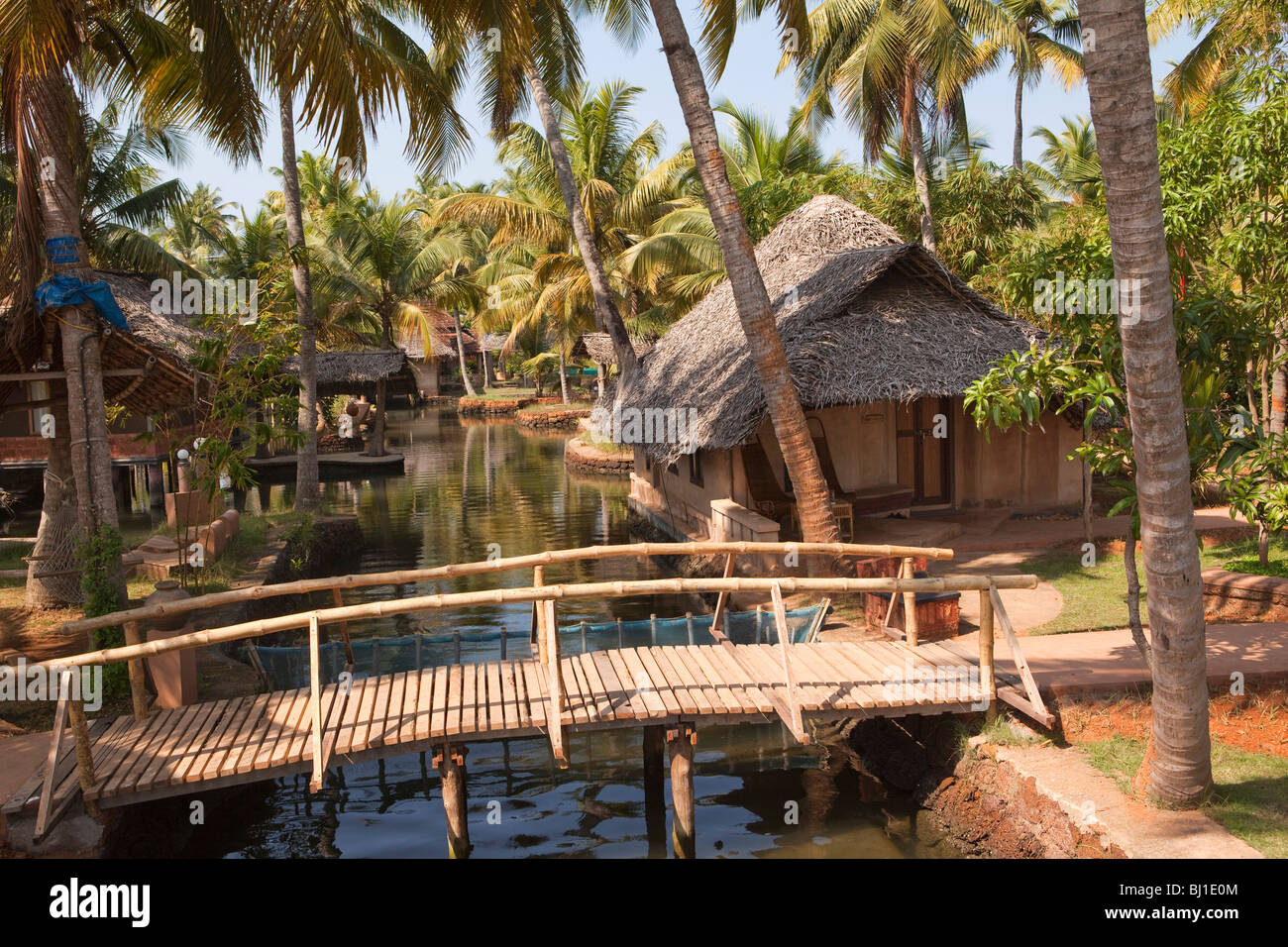 India, Kerala, Vypeen Island, Cherai Beach Resort, waterfront accommodation bungalows Stock Photo