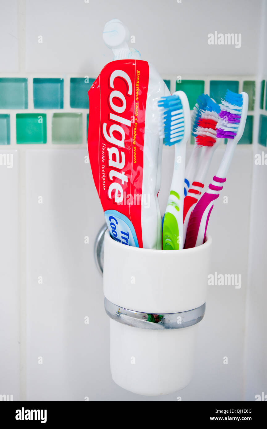 Toothbrushes and toothpaste Stock Photo