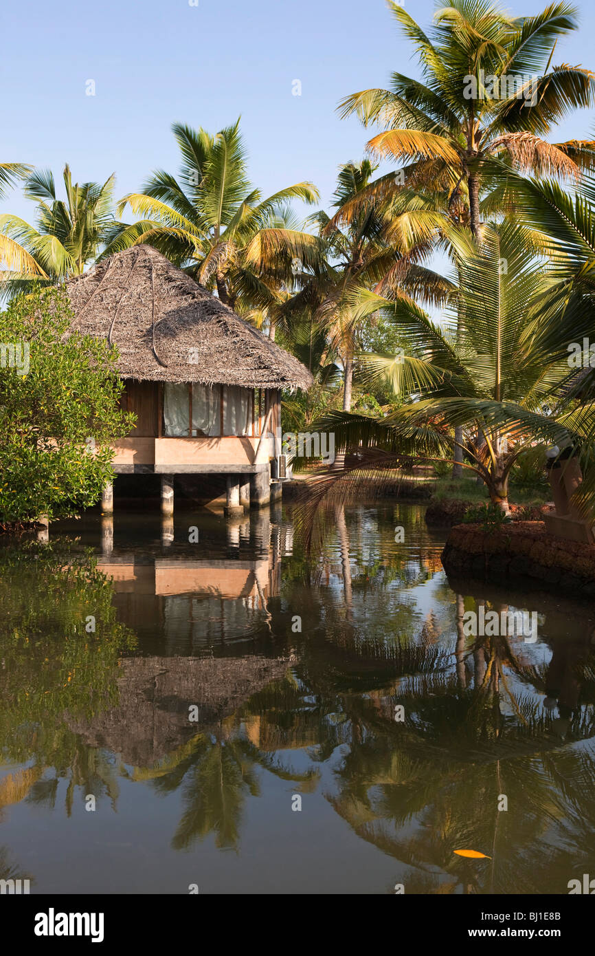 India, Kerala, Vypeen Island, Cherai Beach Resort, lagoonside accommodation bungalows Stock Photo
