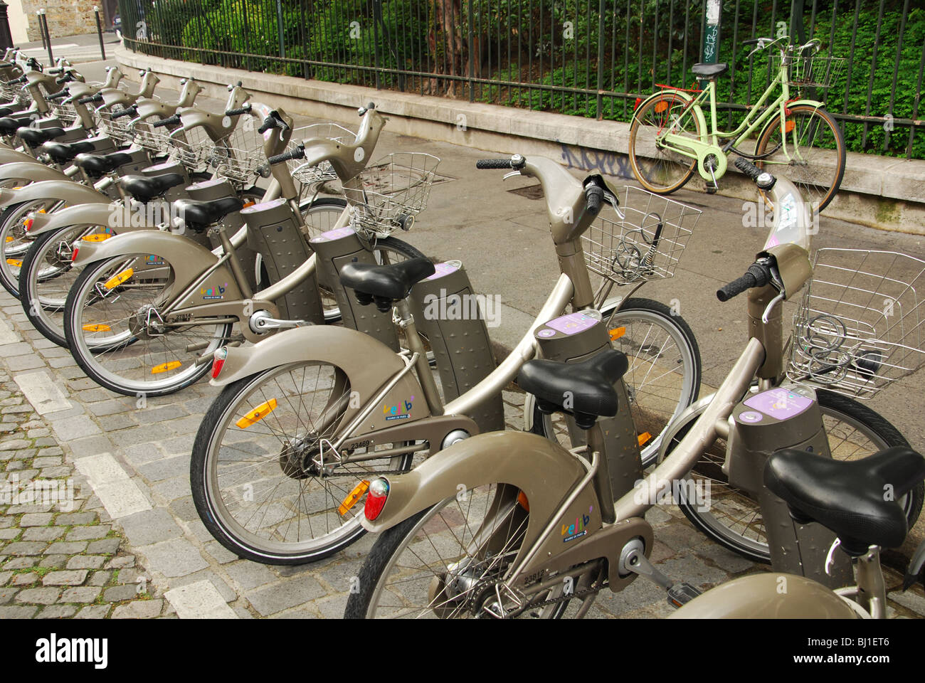 Velib bicycles for hire in Montmartre Paris France Stock Photo