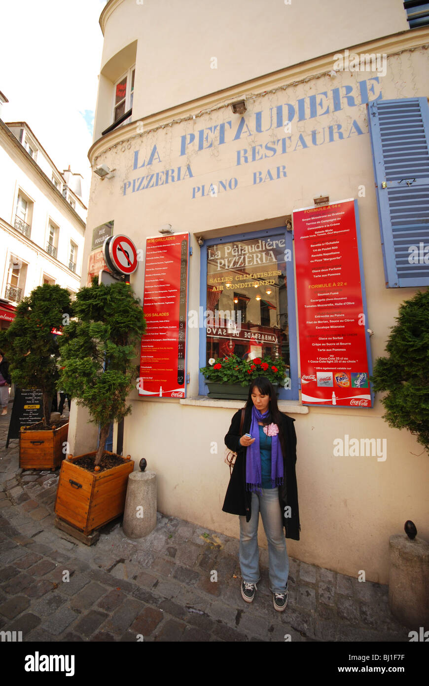 picturesque restaurant La Pétaudière at corner of Rue Poulbot Montmartre Paris France Stock Photo