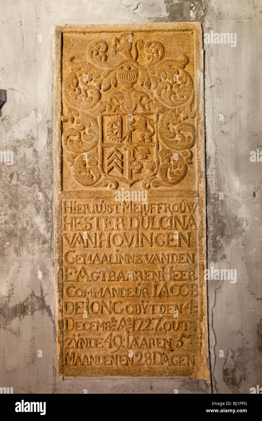 India, Kerala, Kochi, Fort Cochin, Saint Francis Church, Dutch colonial grave of Hester Van Hovingen Stock Photo