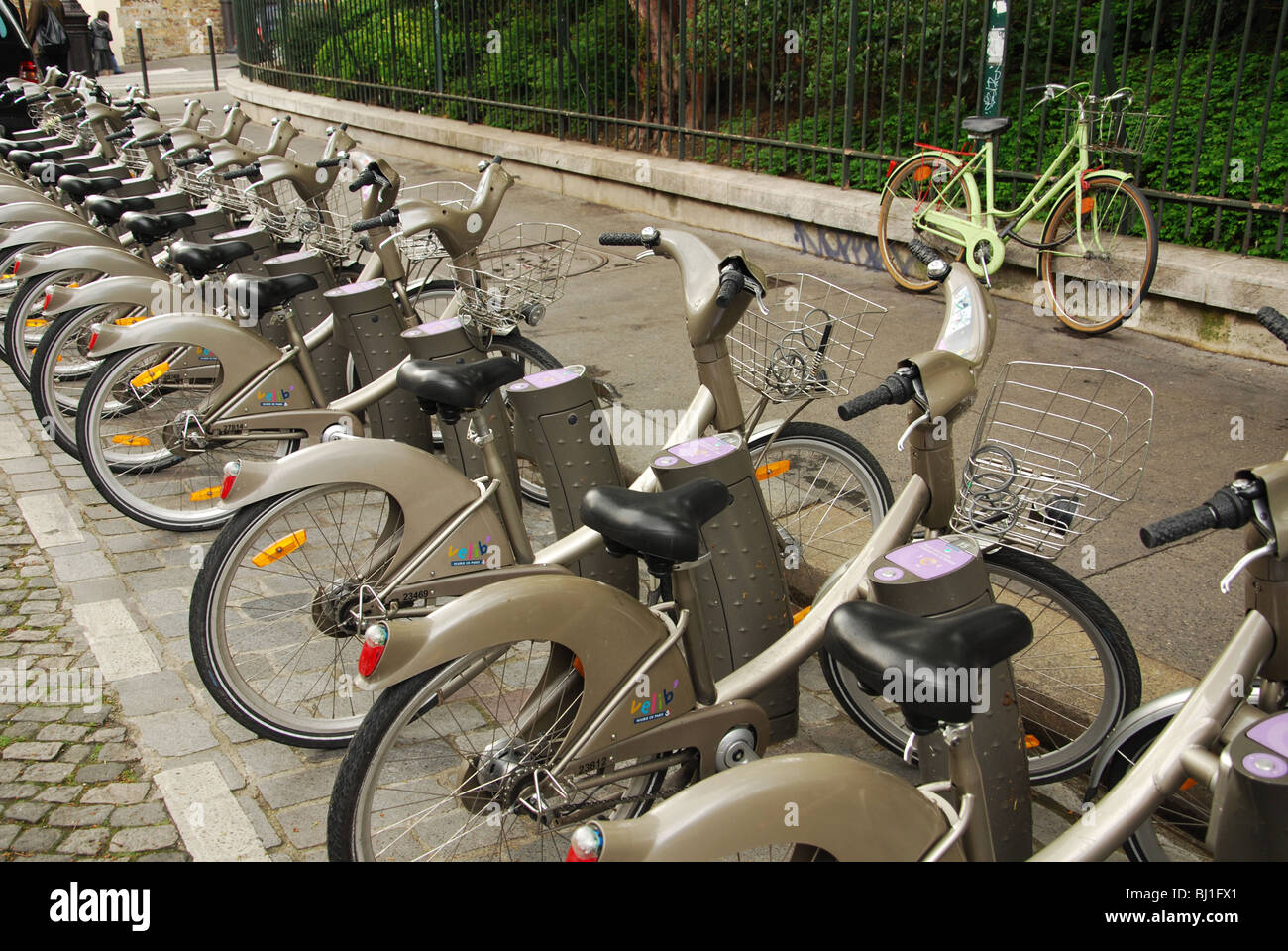 Velib bicycles for hire in Montmartre Paris France Stock Photo