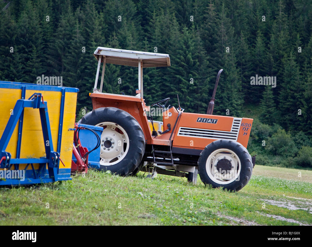 Fiat Tractor, Val di Funes, Italy Stock Photo