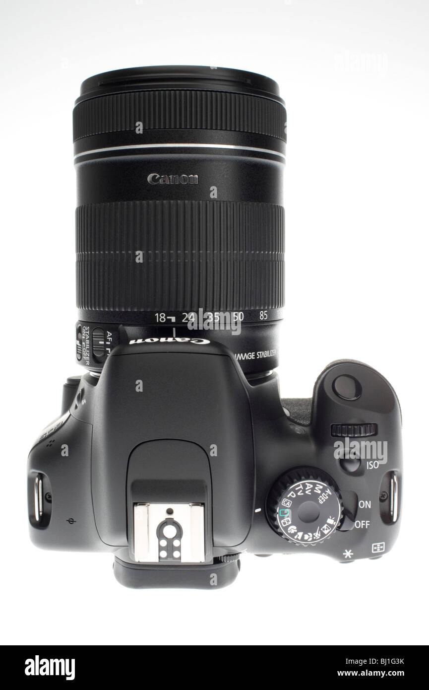 Canon EOS 550D or Digital Rebel 2Ti digital SLR camera with movie function March 2010. Camera fitted with 18-135mm f/3.5-5.6. Stock Photo