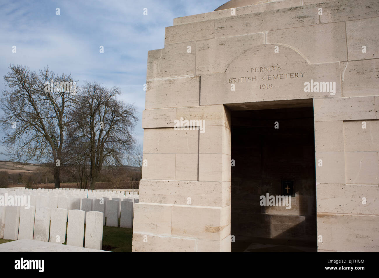 Somme Region, North of France, WW1 British Cemetery in Pernois, Mausoleum Building Stock Photo