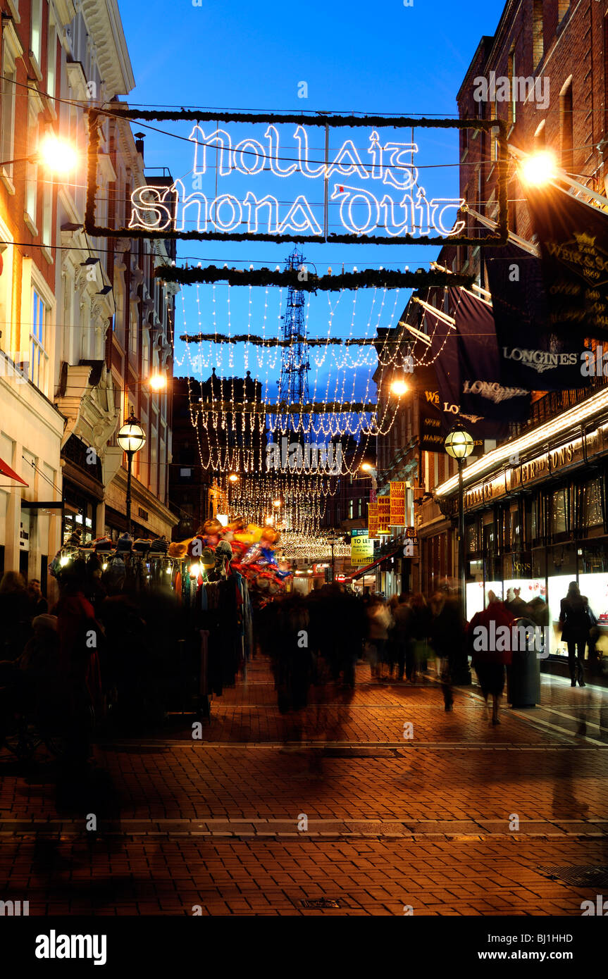 Christmas lights decorations Wicklow Street Dublin city Ireland