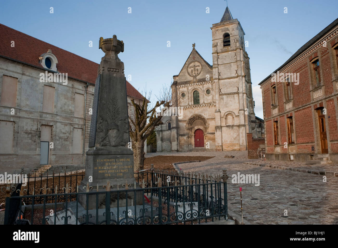 Somme Vallée, France, Old Village Chapel with World War One Monument, middle ages religion Stock Photo