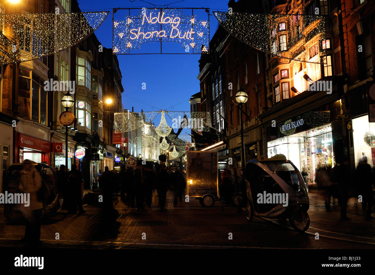 Christmas lights decorations grafton Street Dublin Ireland traditional