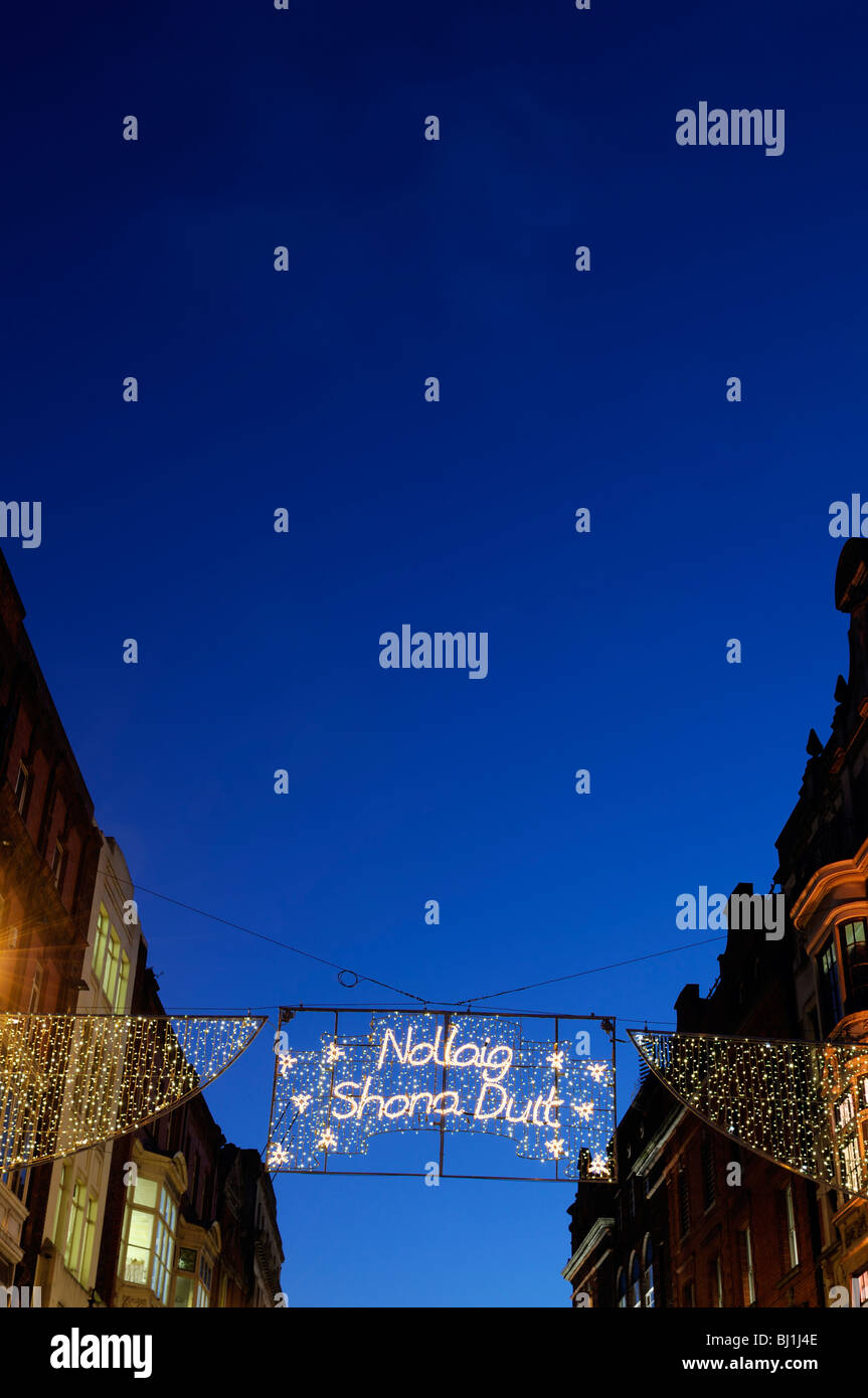 Christmas lights decorations grafton Street Dublin Ireland traditional