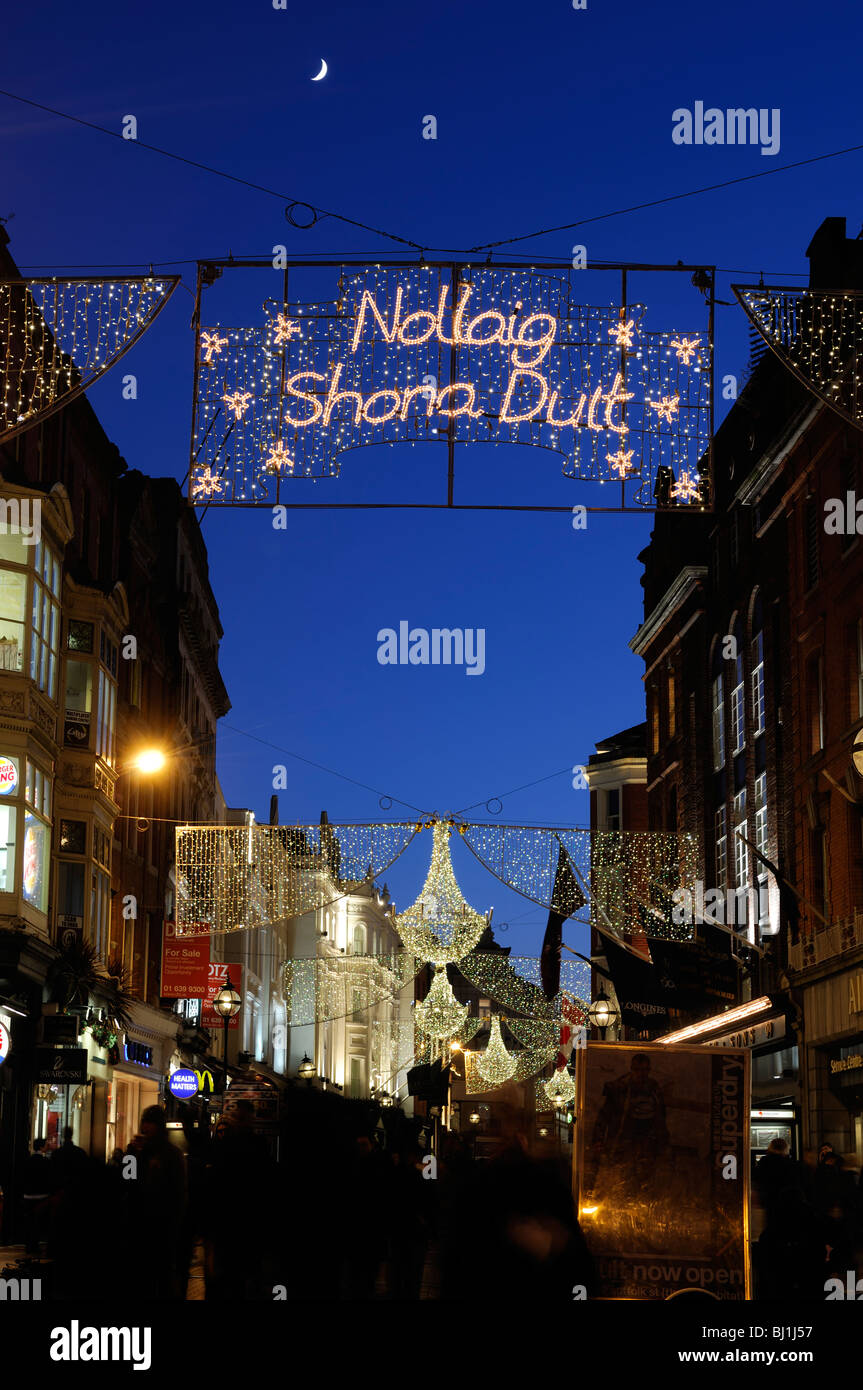 Christmas lights decorations grafton Street Dublin Ireland traditional