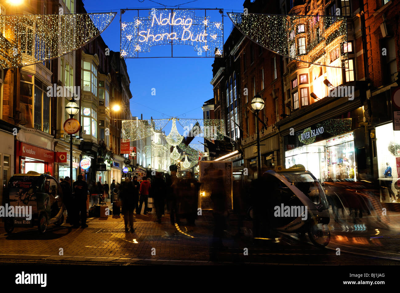 Christmas lights decorations grafton Street Dublin Ireland traditional