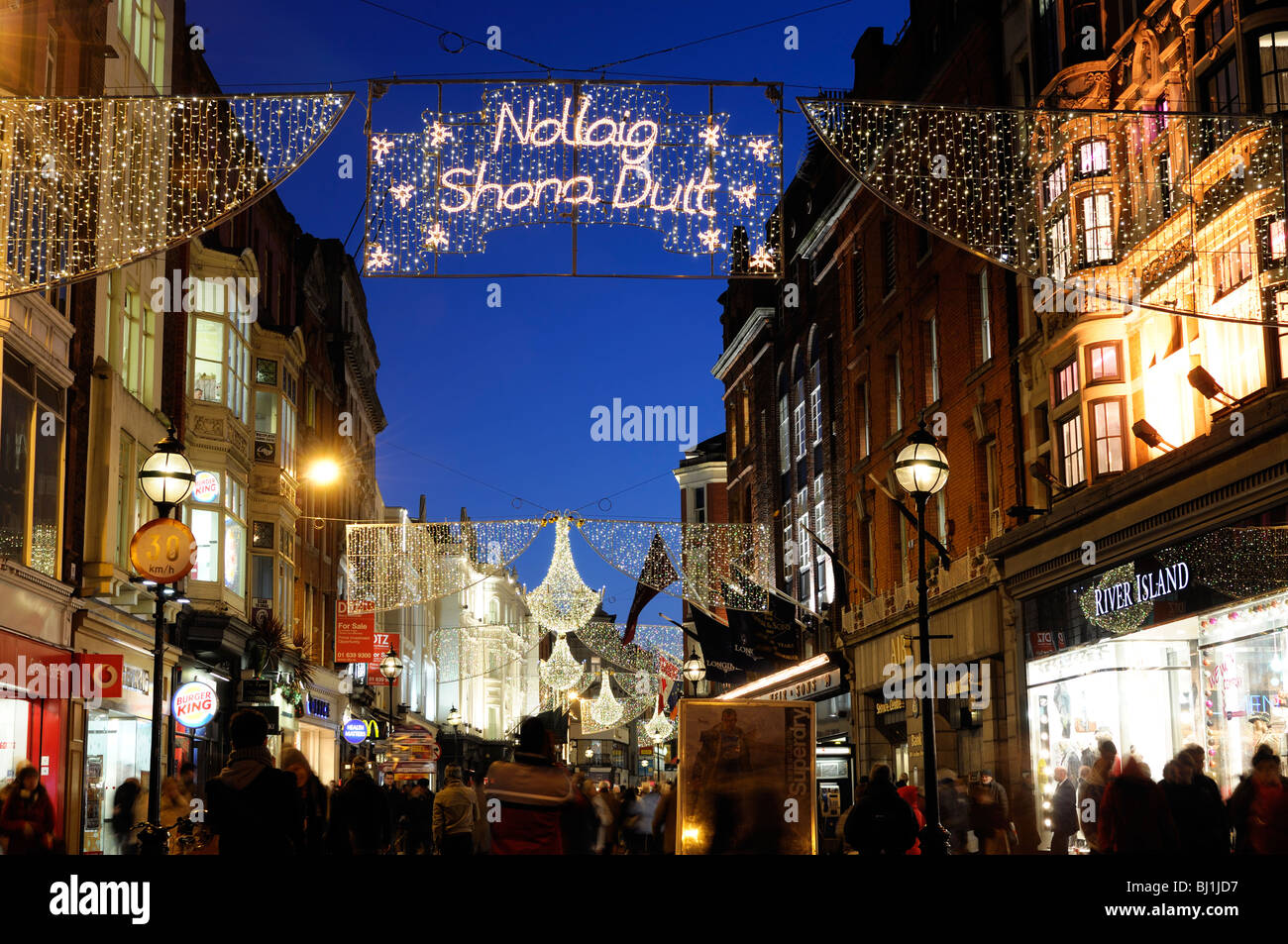 Christmas lights decorations grafton Street Dublin Ireland traditional