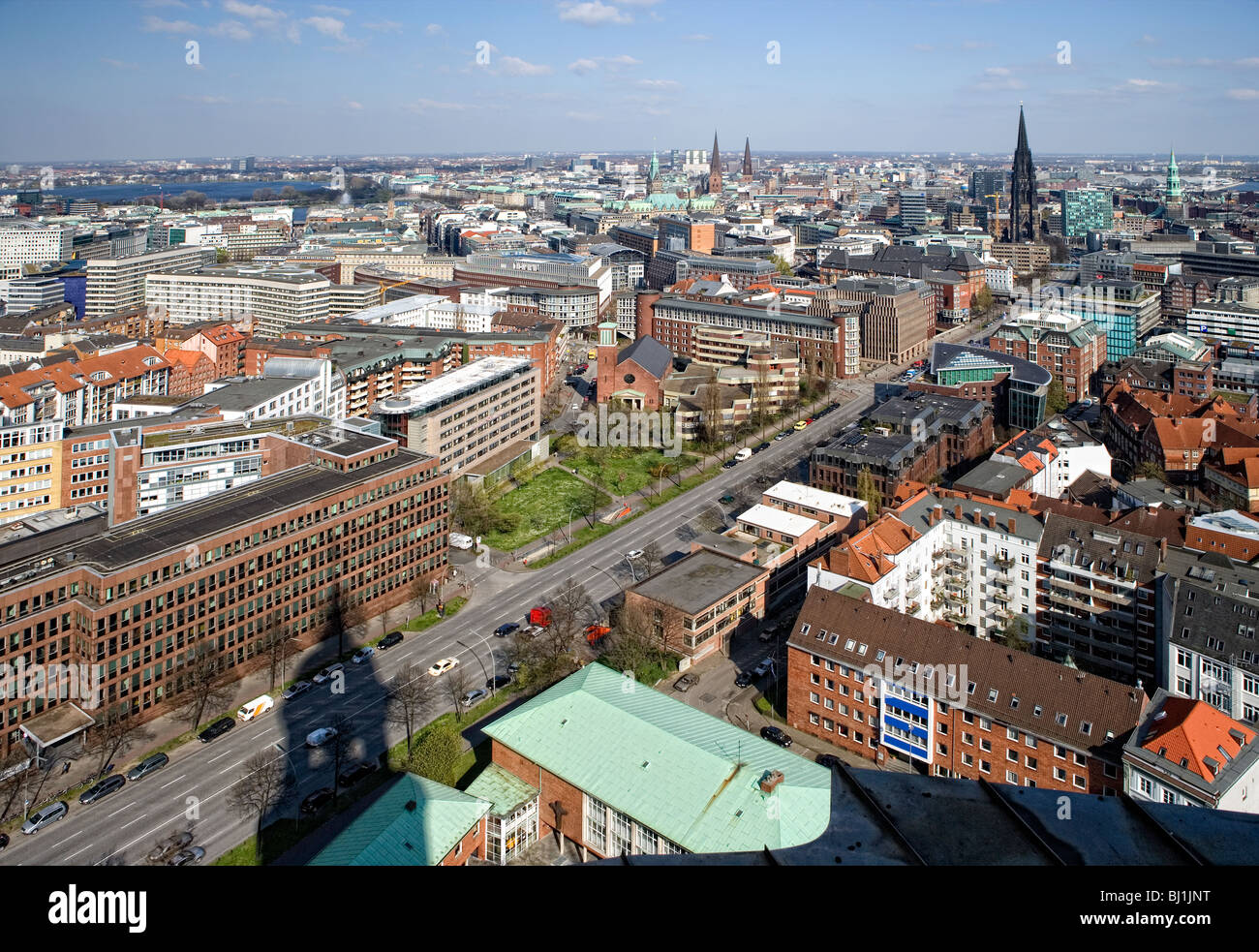 View from the Michel, St. Michaelis church on Hanseatic city of Hamburg, Germany, Europe Stock Photo