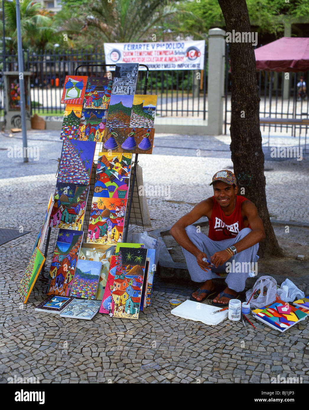 Street art seller, Ipanema, Rio de Janeiro, State of Rio de Janeiro, Brazil Stock Photo