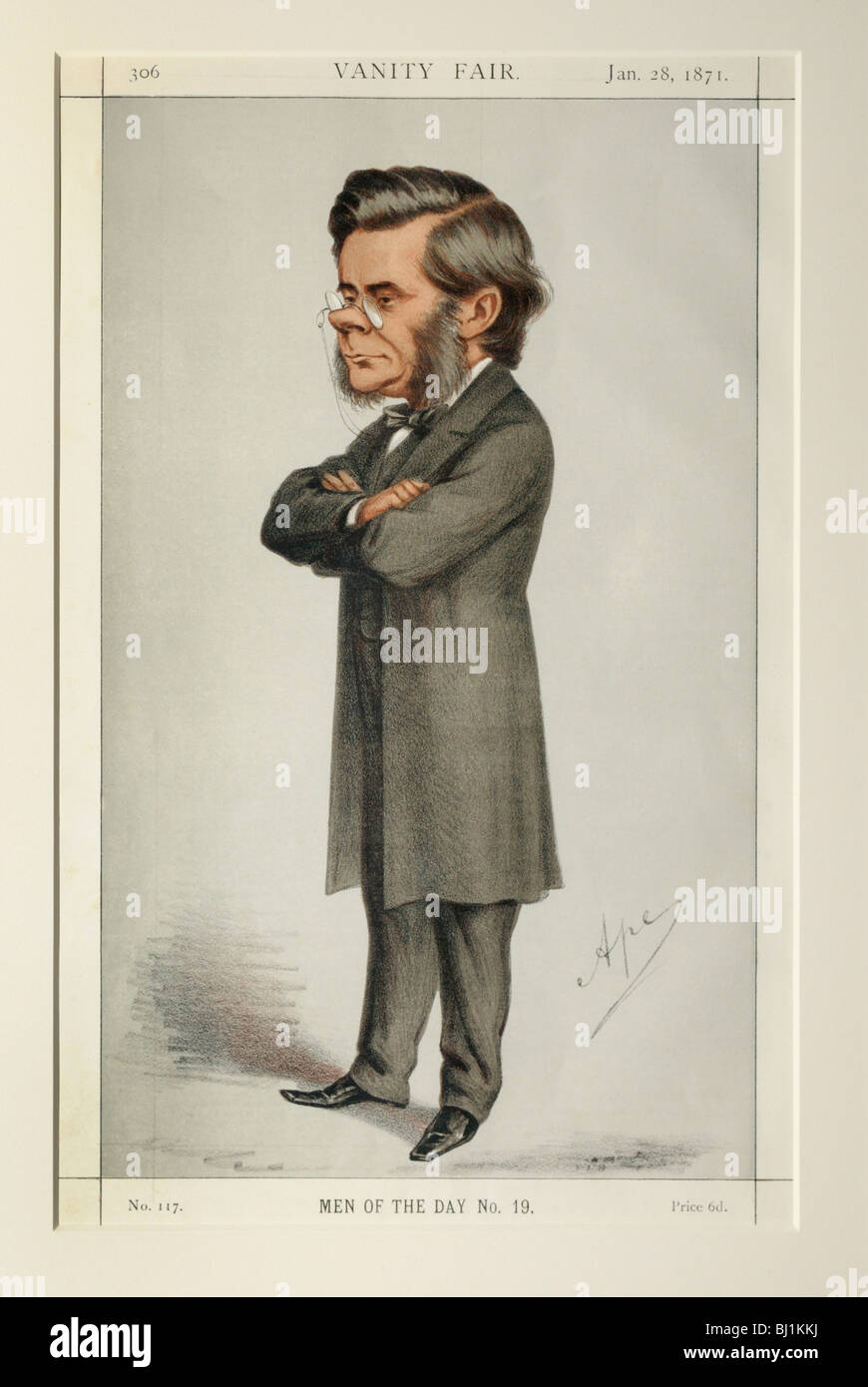 T.H. Huxley caricature from VanityFair, 1871.  Huxley was a famous biologist and proponent of Darwin's theory of evolution Stock Photo