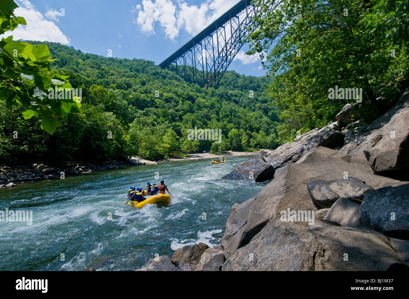 Rafters floating down the New River at Fayette Station Rapids, NRG, WV  Stock Photo - Alamy