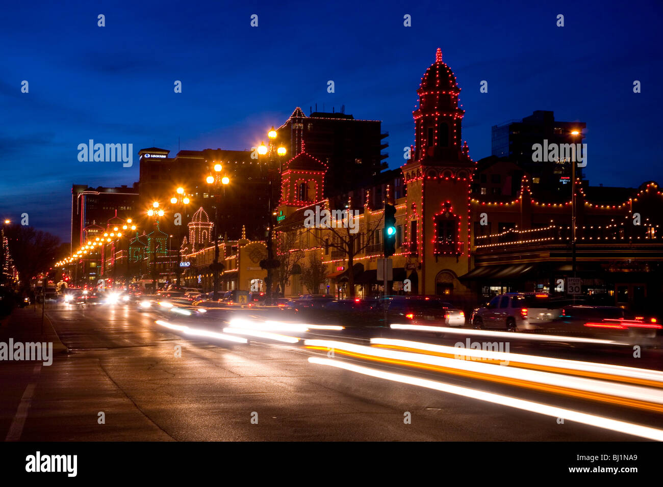 Country Club Plaza Christmas Lights in Kansas City, Missouri Stock