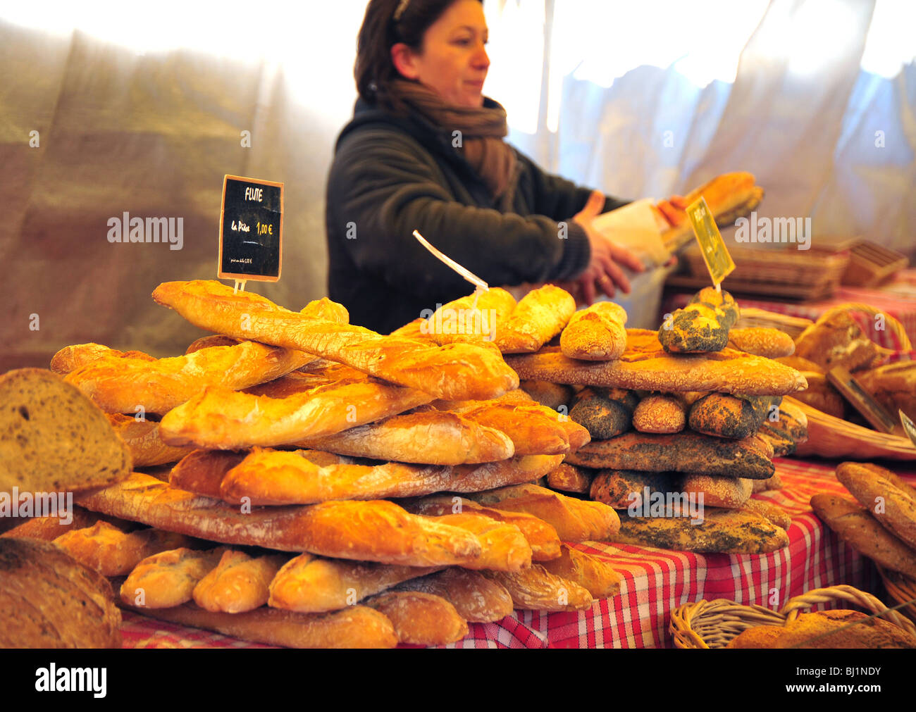 bread on display at market in Paris Bastille area, Boulevard Richard Lenoire Stock Photo Alamy