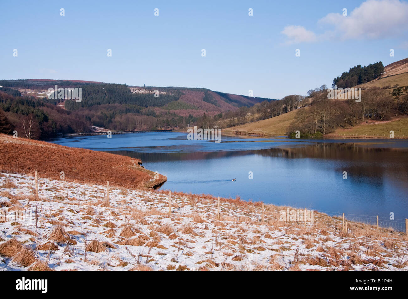 Winter morning beside Ladybower Reservoir in the Peak District Stock Photo
