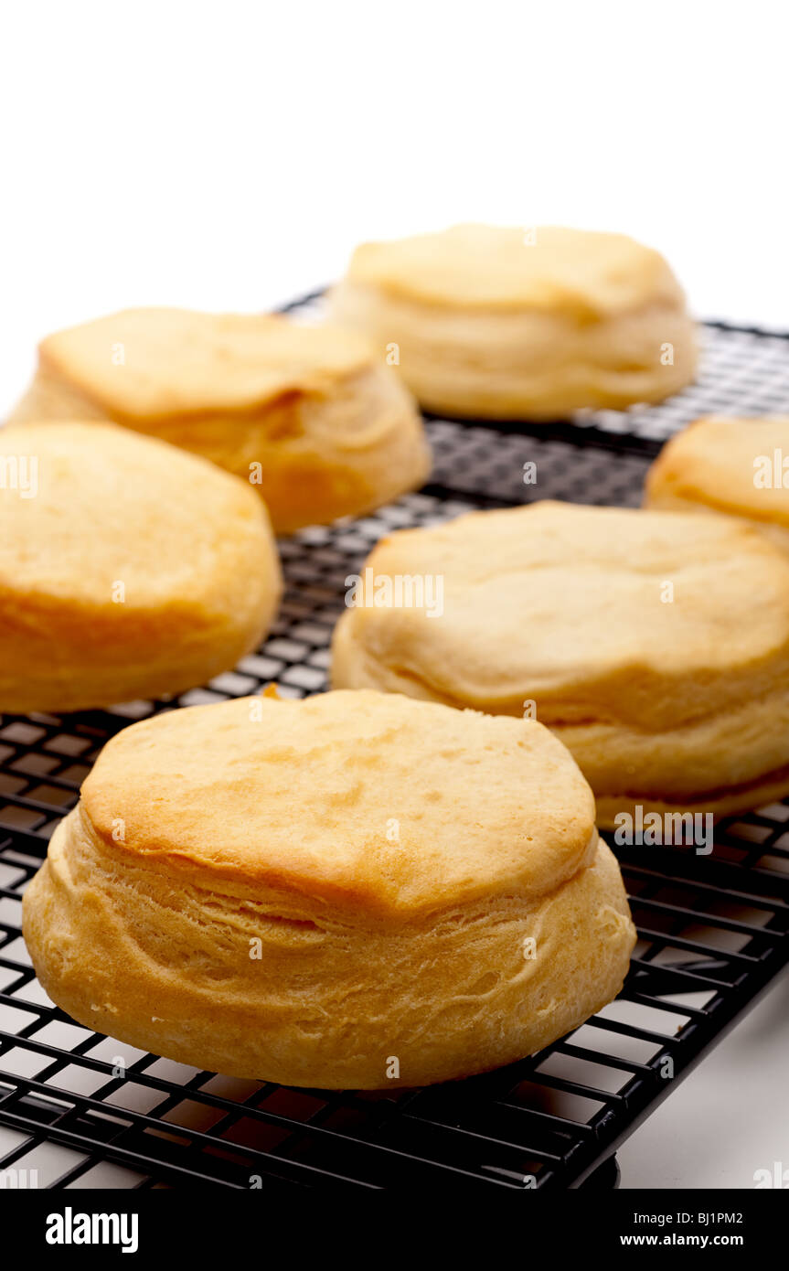 Vertical shallow focus close up of fresh baked biscuits Stock Photo