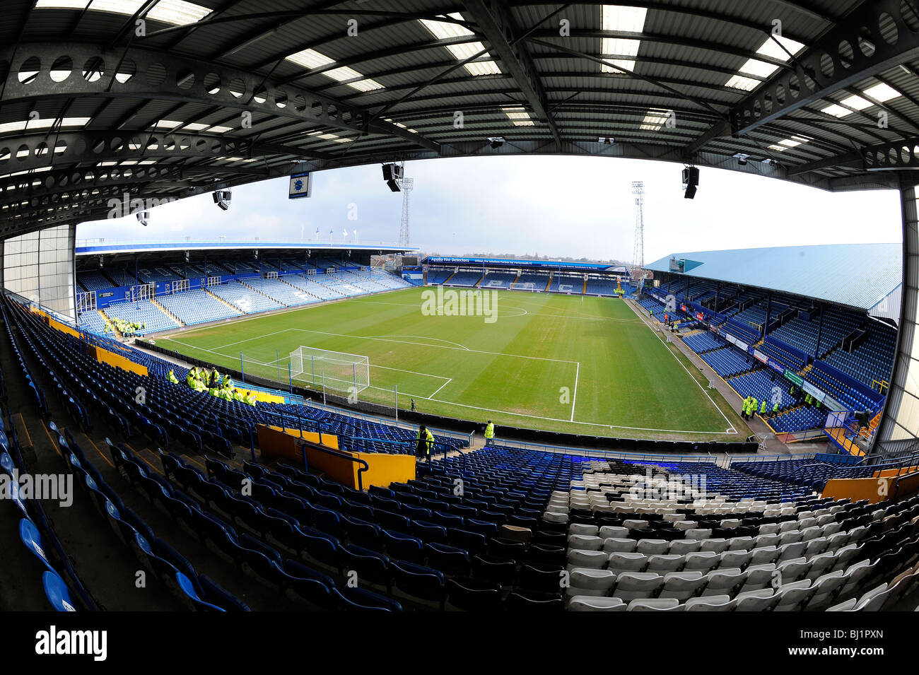 View inside Fratton Park Stadium, Portsmouth. Home of Portsmouth Football Club Stock Photo