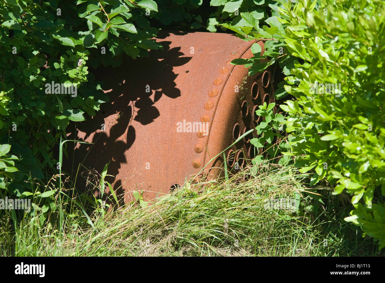 Abandoned Steam Engine Boiler on Seguin Island Stock Photo