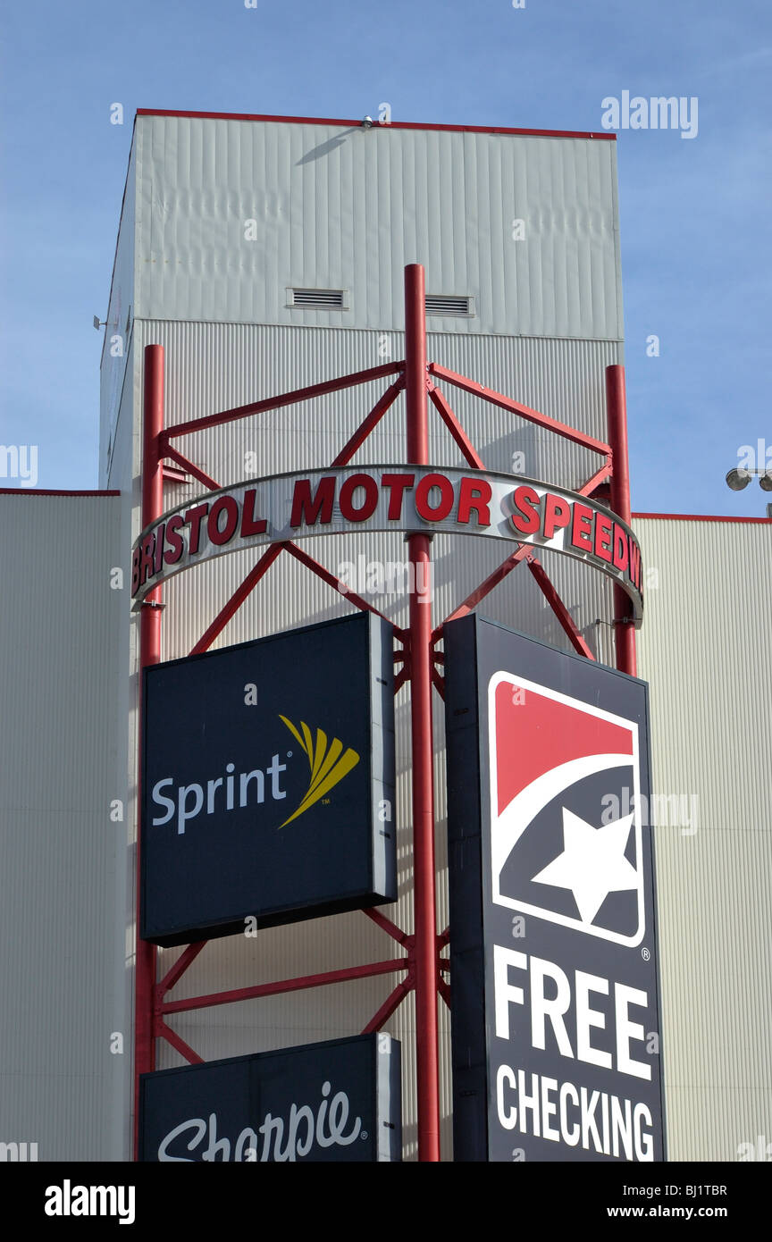 Sign on front of the Bristol Motor Speedway in Bristol, Tennessee, USA Stock Photo