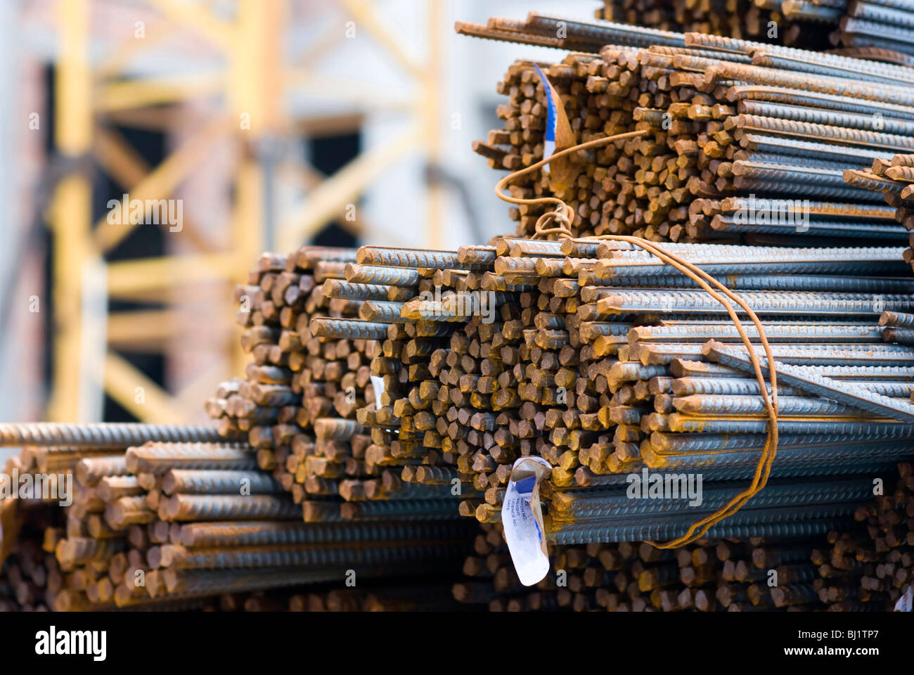 Cross-sectional close-up of Rusty High Tensile Deformed Steel Bar Stock Photo