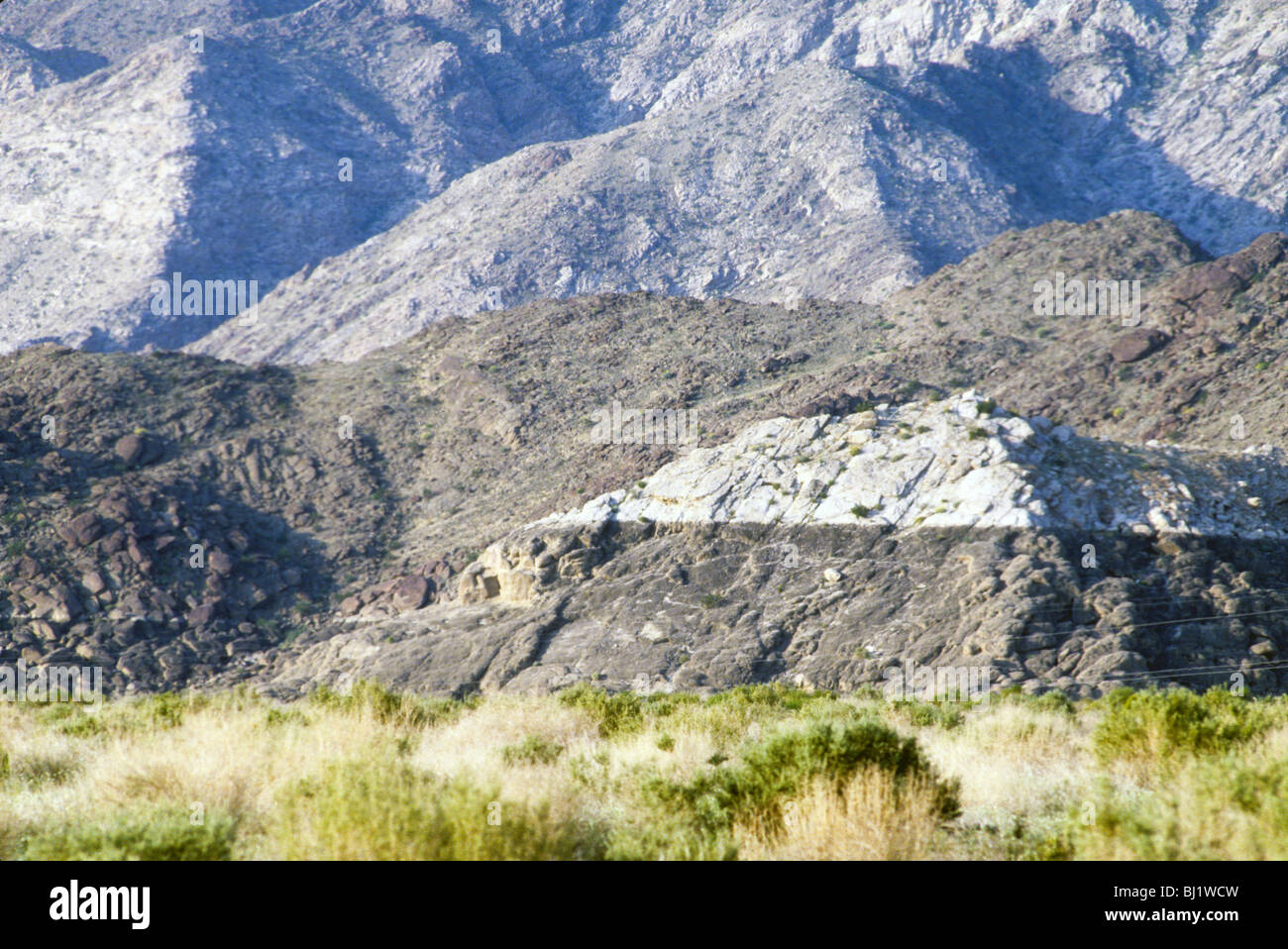 Sea level mark above Salton Sea in Coachella Valley near Palm Springs California USA desert area below sea level sage Stock Photo