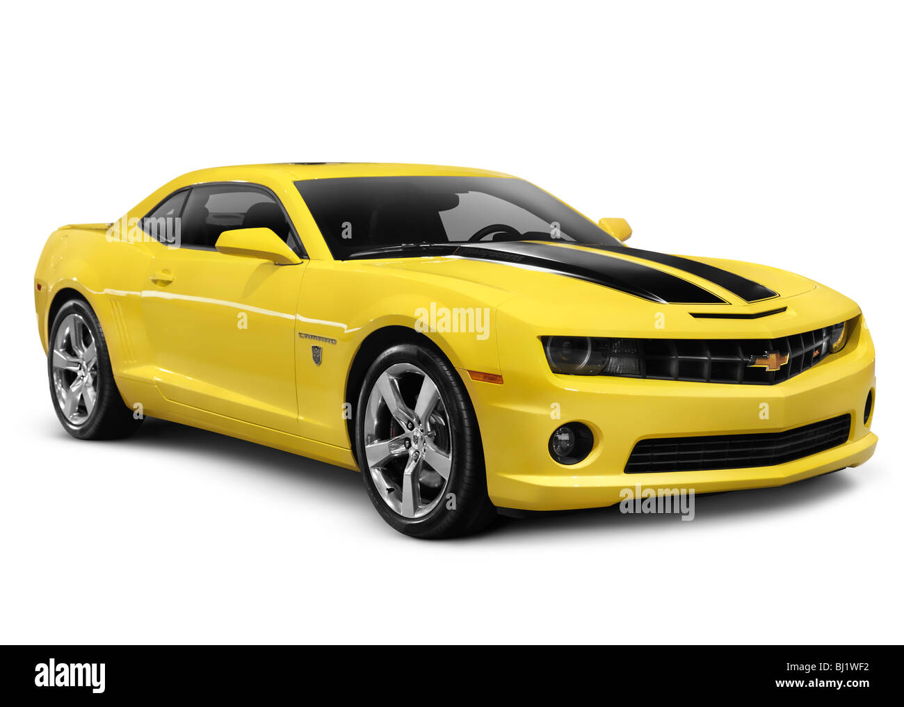 License and prints at MaximImages.com - Yellow 2010 Chevrolet Camaro 2SS Coupe sports car isolated on white background with clipping path Stock Photo