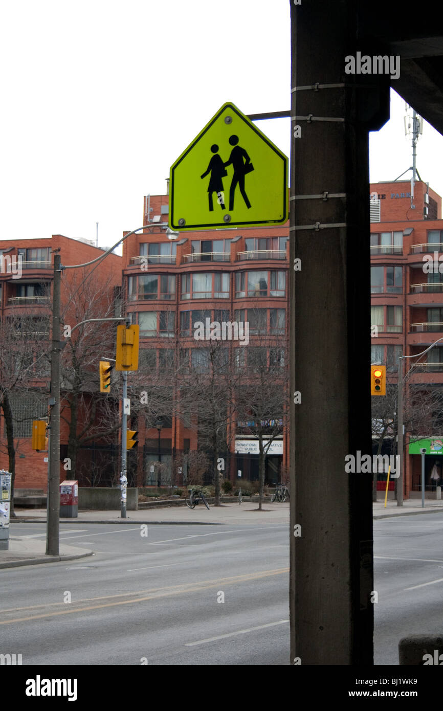 yellow pedestrian crossing sign Stock Photo