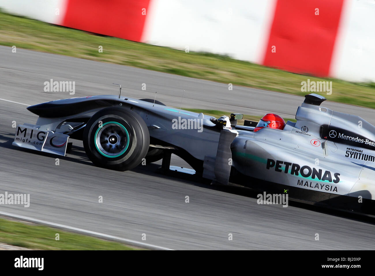 Michael Schumacher driving for the 2010 Mercedes Grand Prix team at the  Montmelo circuit in Spain Stock Photo - Alamy