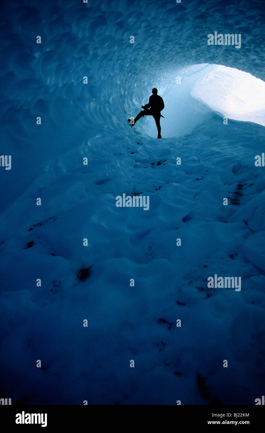 One person in a wind tunnel in the inland ice, the Antarctic. Stock Photo