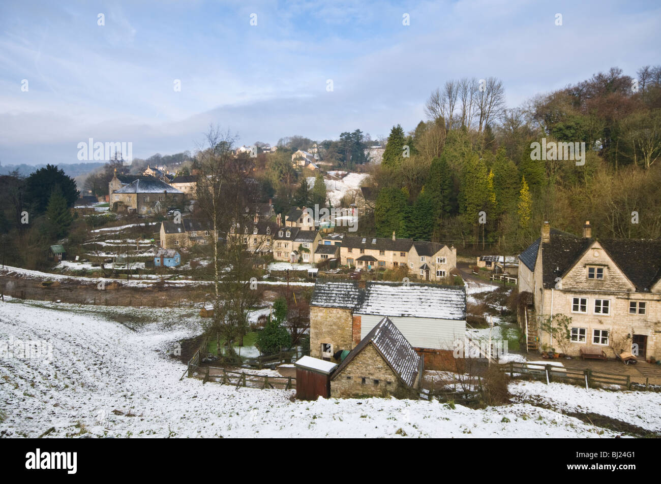 Winter scene of Cotswold Village Chalford, Gloucestershire, UK Stock