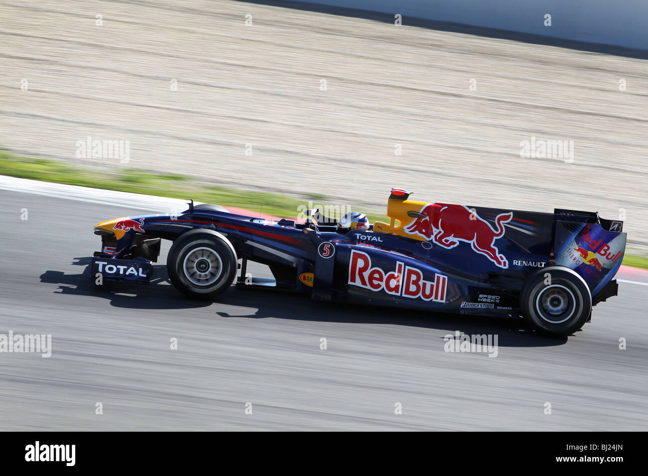 Sebastian Vettel Driving For The 2010 Formula One Red Bull Racing Team At Montmelo Circuit