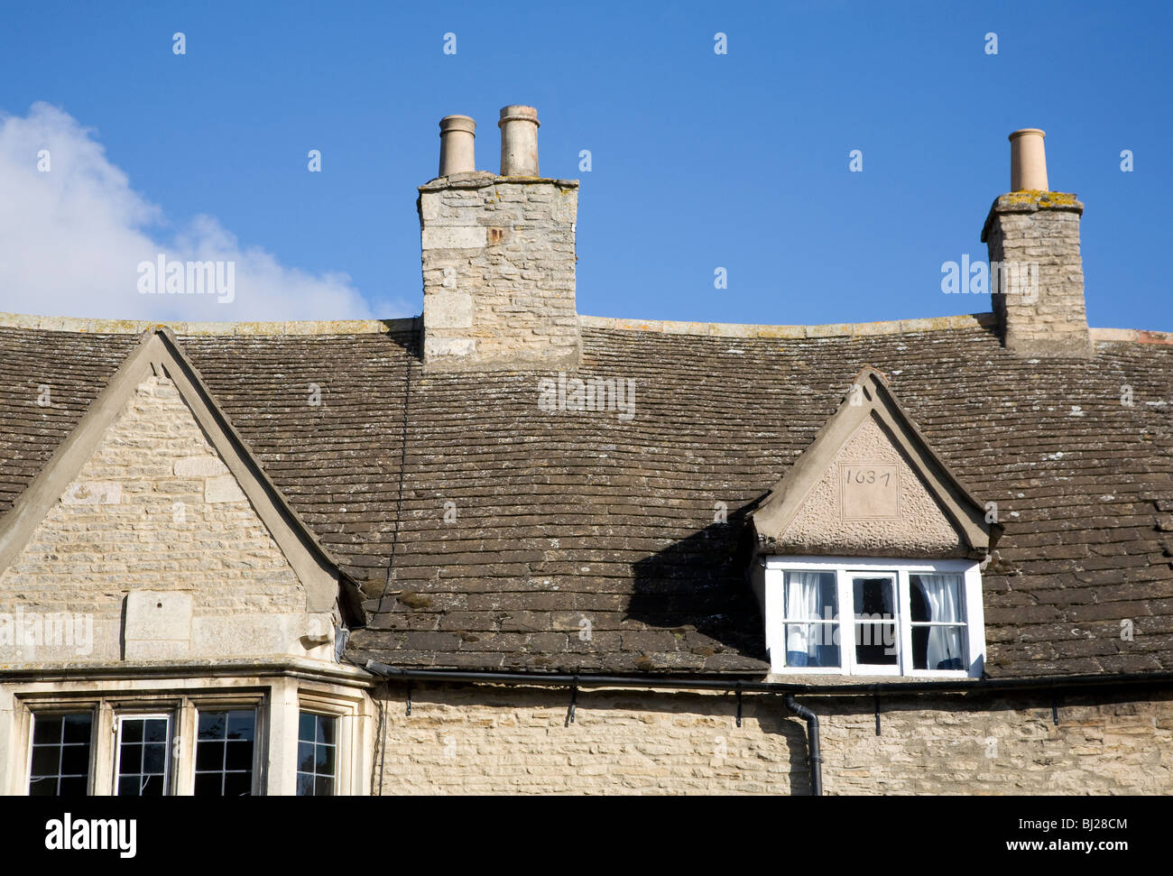 Detail of 17th century house in Collyweston, Northamptonshire, England Stock Photo