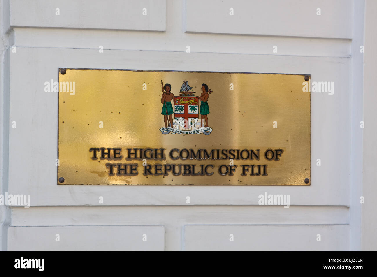 Sign Depicting the High Commission of the Republic of Fiji in Kensington London Stock Photo