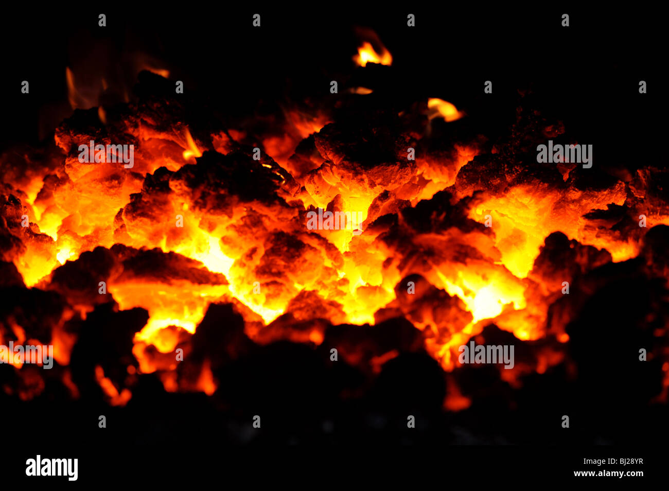 Burning coal with red hot flames Stock Photo Alamy