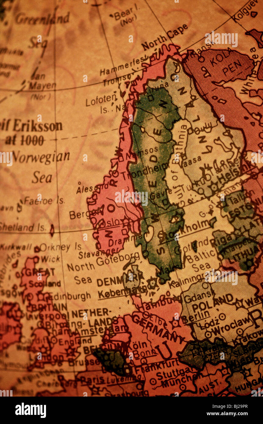 A detail photo of the world as depicted on an antique globe Stock Photo