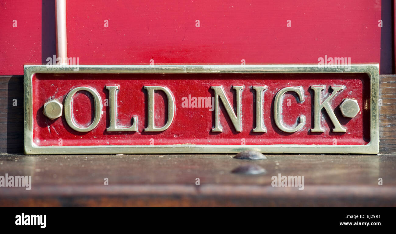 traction engine name plate ''old nick'' Stock Photo